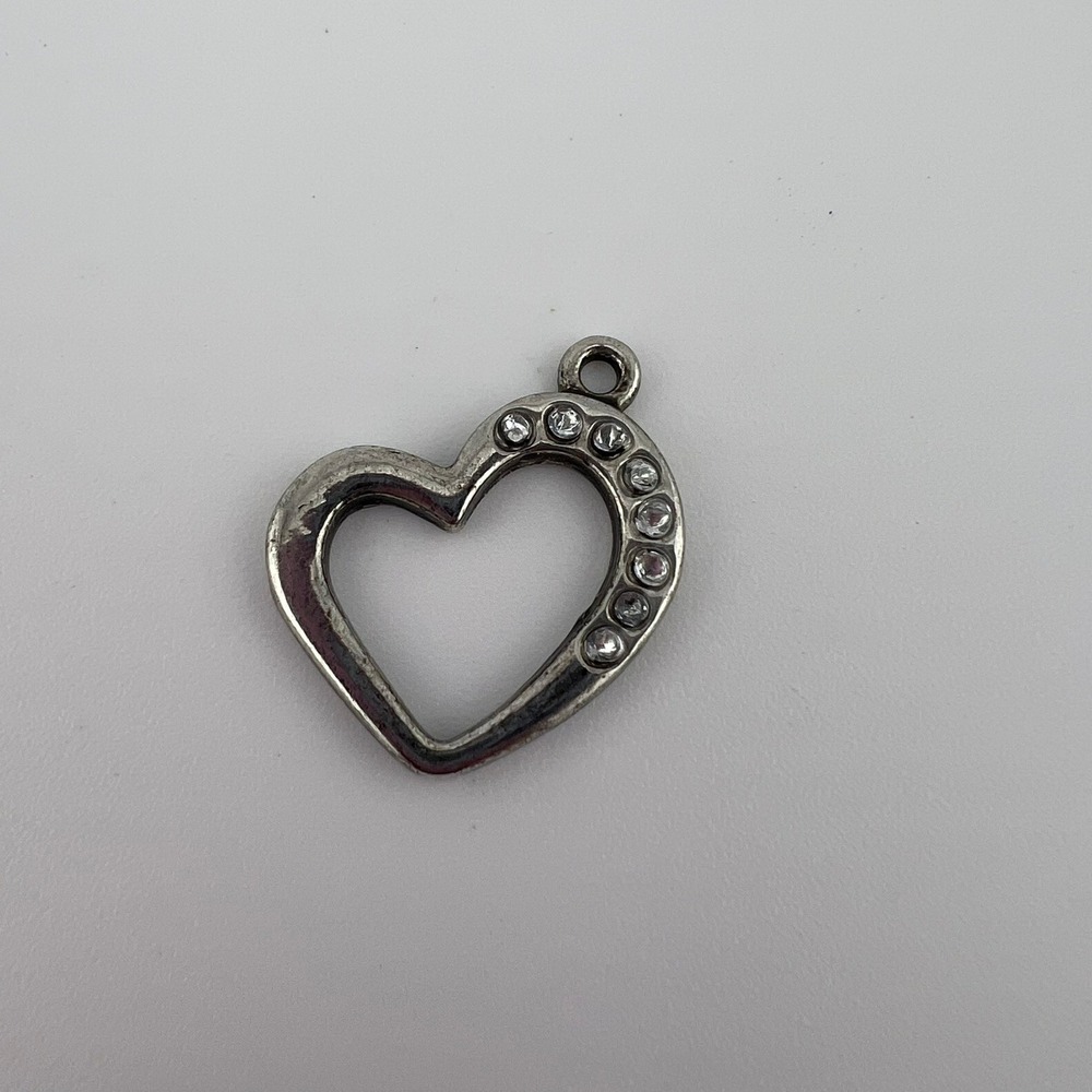Rhinestone Open Heart Charm Pendant Silver Tone Love Jewelry Charm Supply